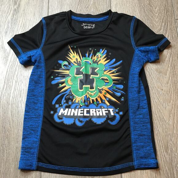 Jumping Beans Active Boys SS Minecraft Graphic Print Tee Shirt Blue Black 4T - Picture 1 of 4